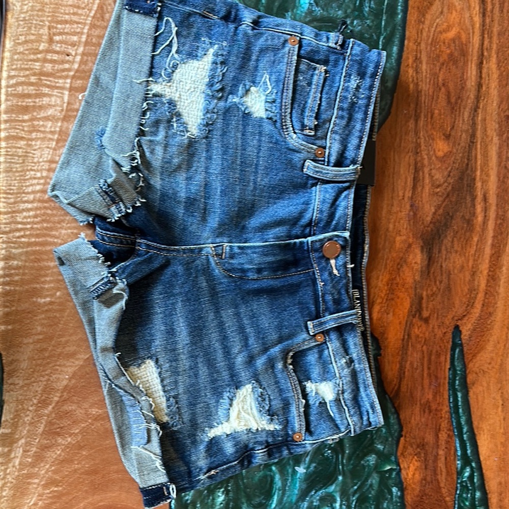 Blank NYC Blue Distressed Jean Shorts Frayed Hem